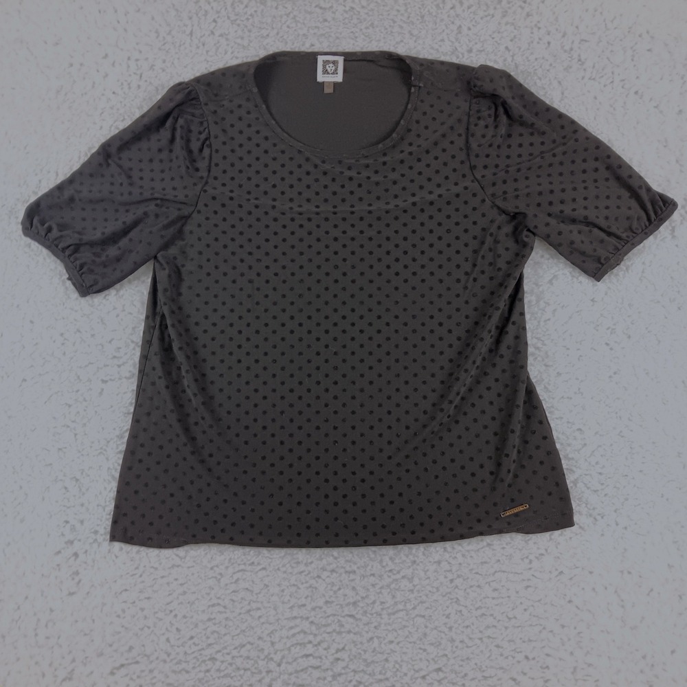 Anne Klein Womens Charcoal Grey Polka Dot Puff Sleeve Knit Top Size M